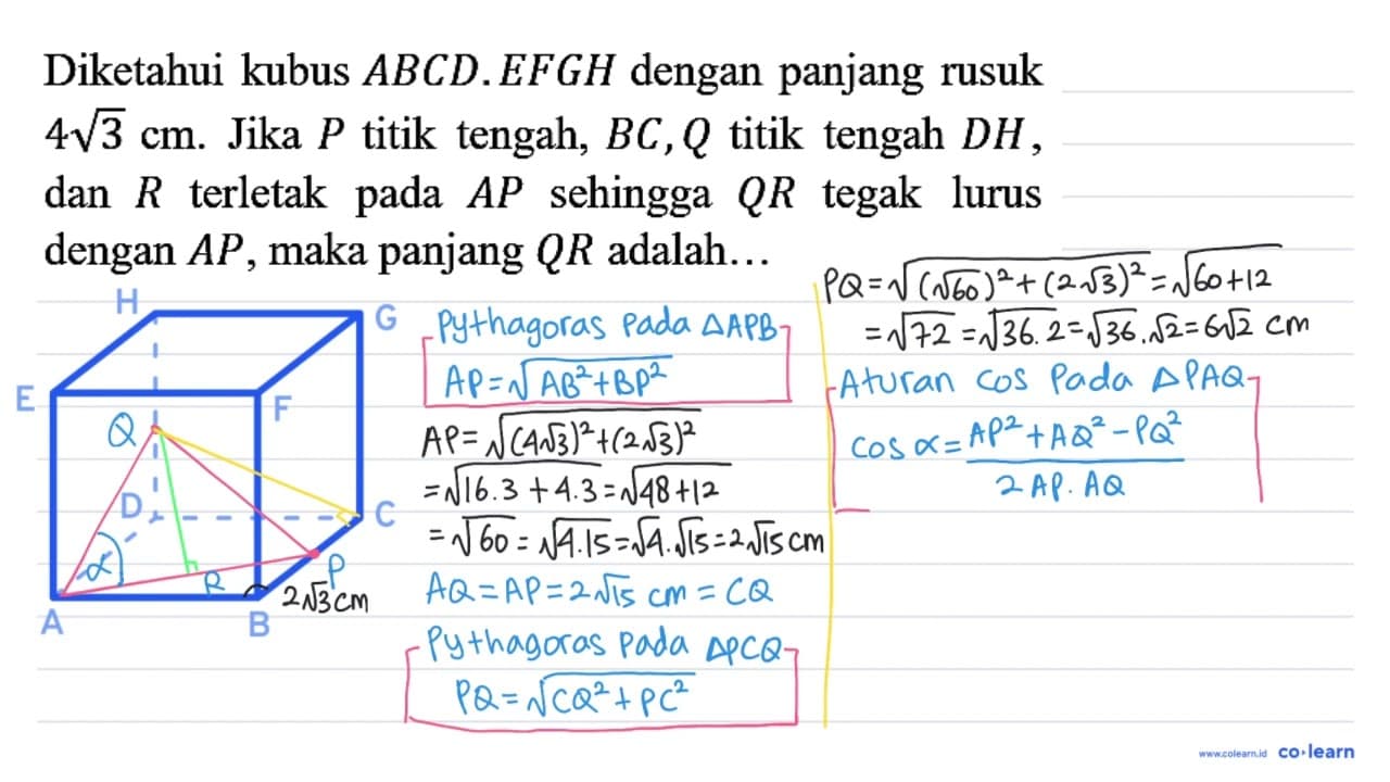 Diketahui kubus A B C D . E F G H dengan panjang rusuk 4