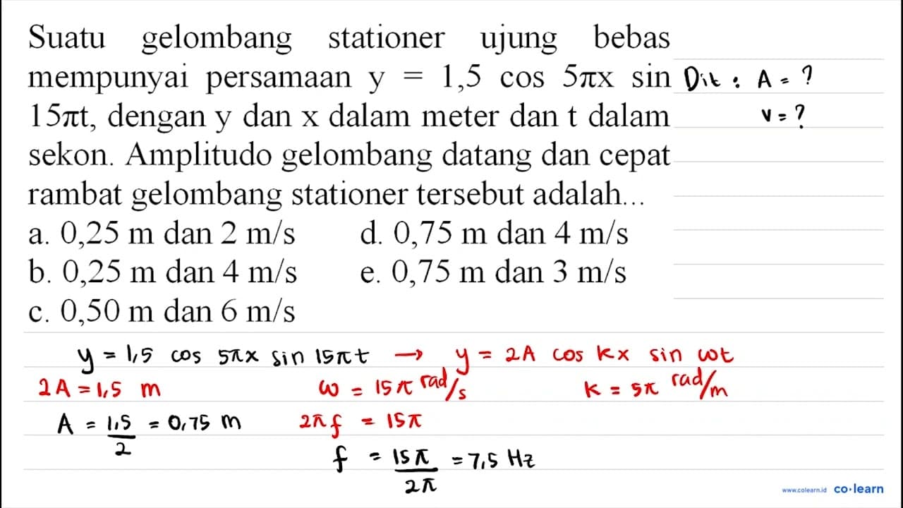 Suatu gelombang stationer ujung bebas mempunyai persamaan