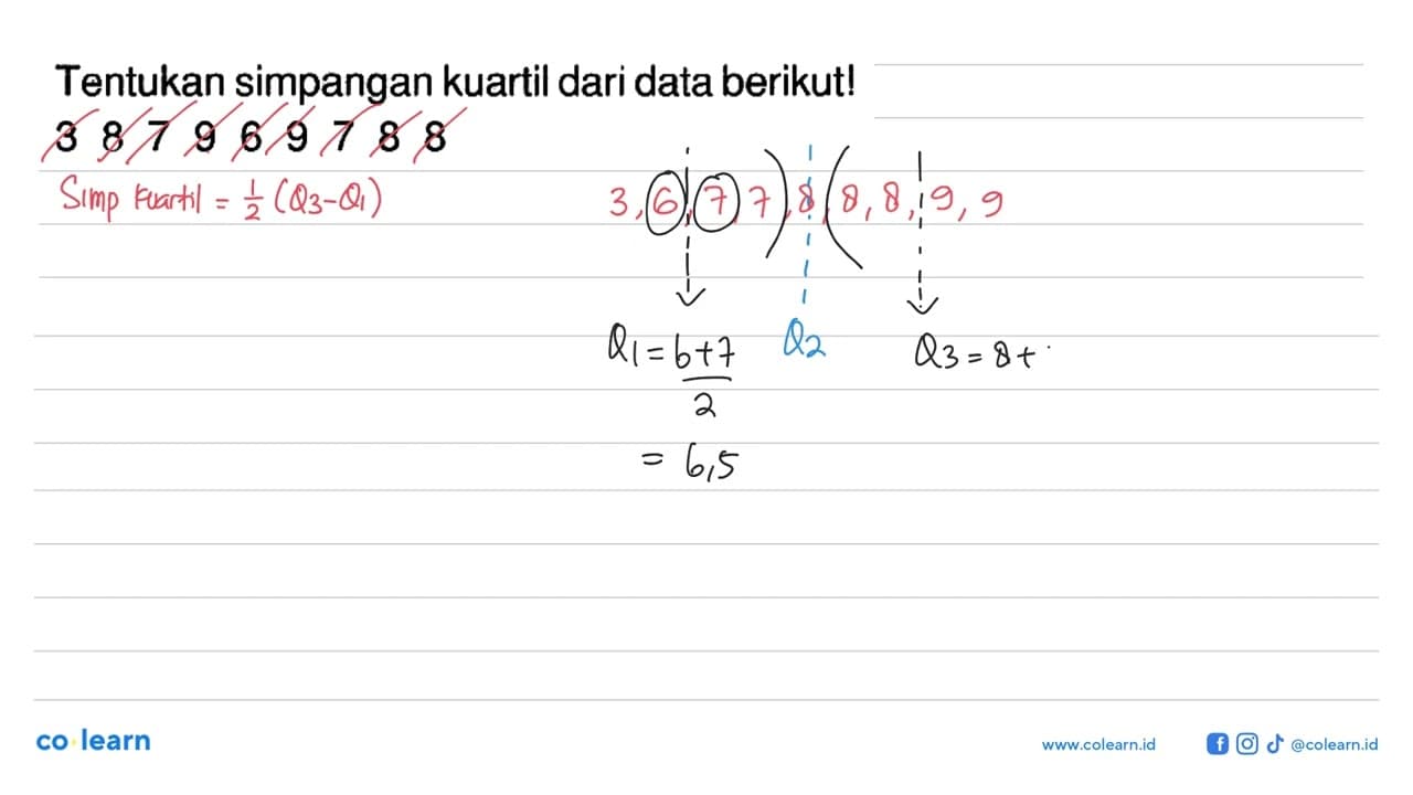 Tentukan simpangan kuartil dari data berikut! 387969788