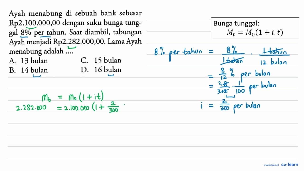 Ayah menabung di sebuah bank sebesar Rp2.100.000,00 dengan