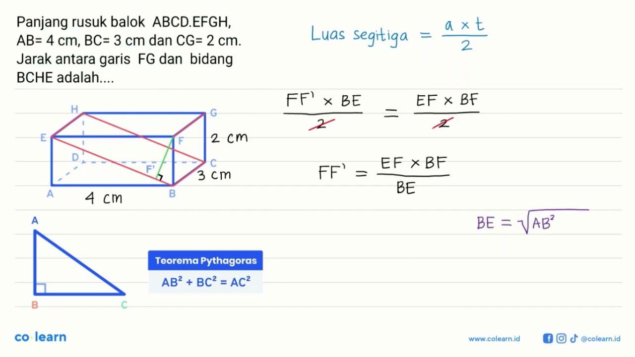 Panjang rusuk balok ABCD.EFGH, AB= 4 cm, BC= 3 cm dan CG= 2