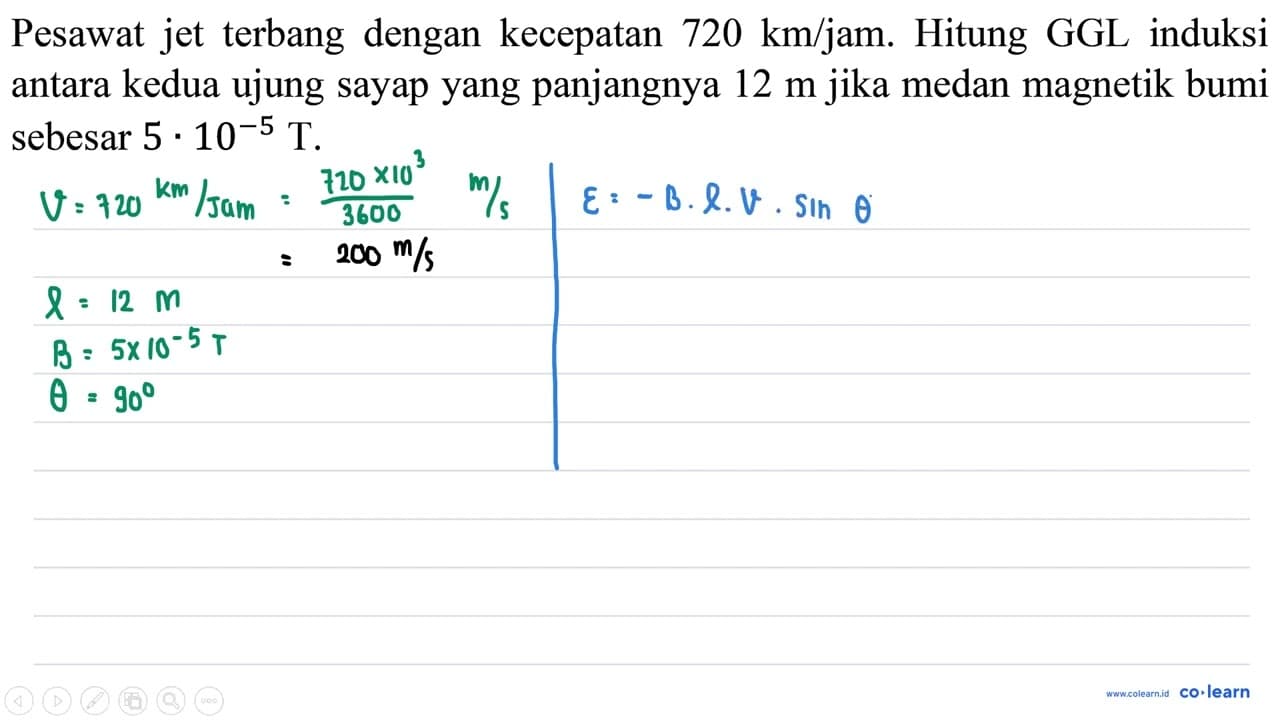 Pesawat jet terbang dengan kecepatan 720 km / jam . Hitung