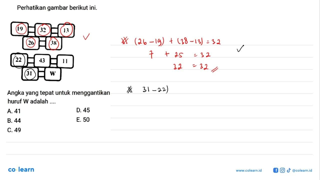 Perhatikan gambar berikut ini. 19 32 13 26 38 22 43 11 31 W