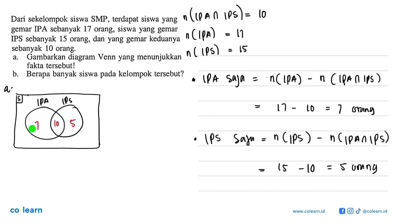 Dari sekelompok siswa SMP , terdapat siswa yang gemar IPA