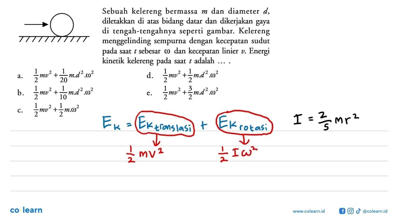 Sebuah kelereng bermassa m dan diameter d, diletakkan di