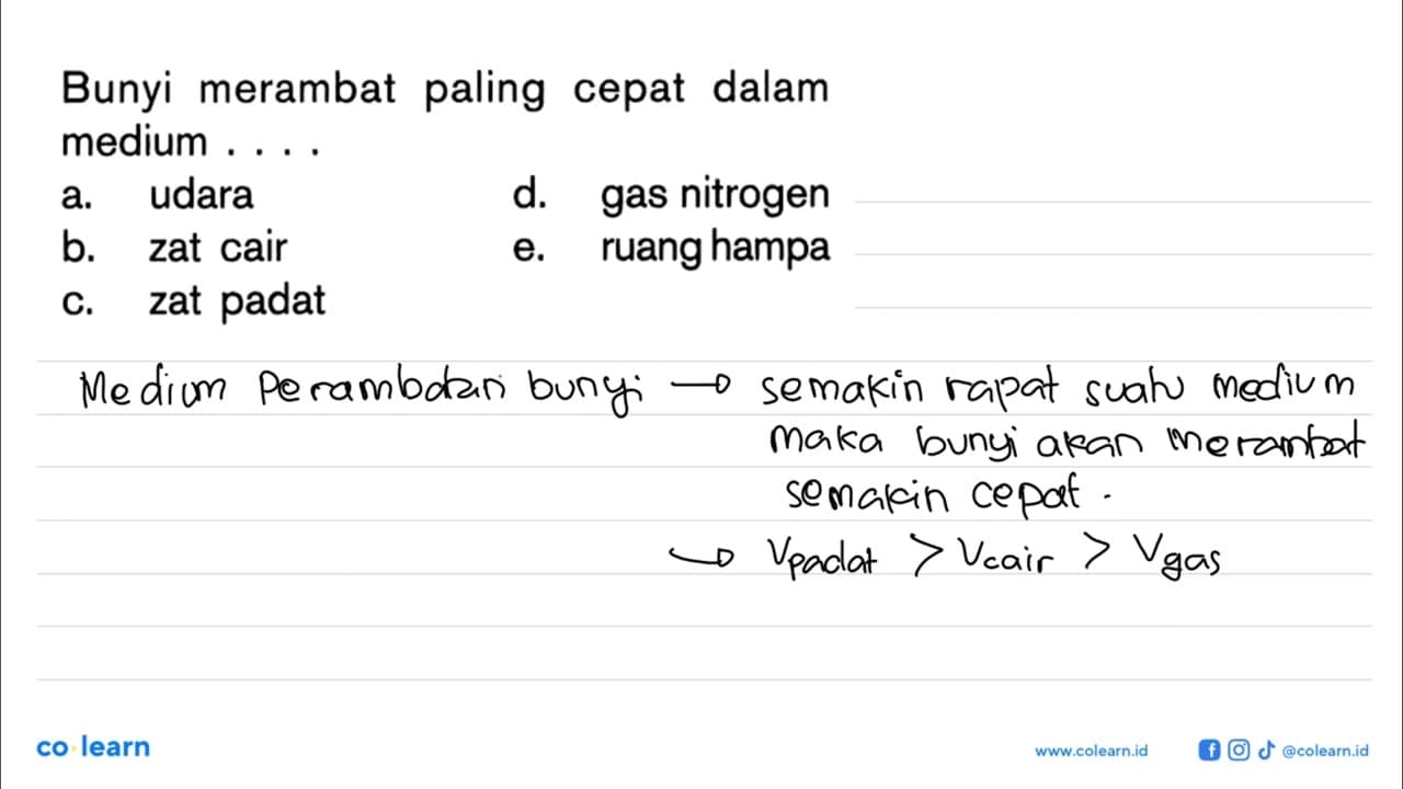 Bunyi merambat paling cepat dalam medium ... .