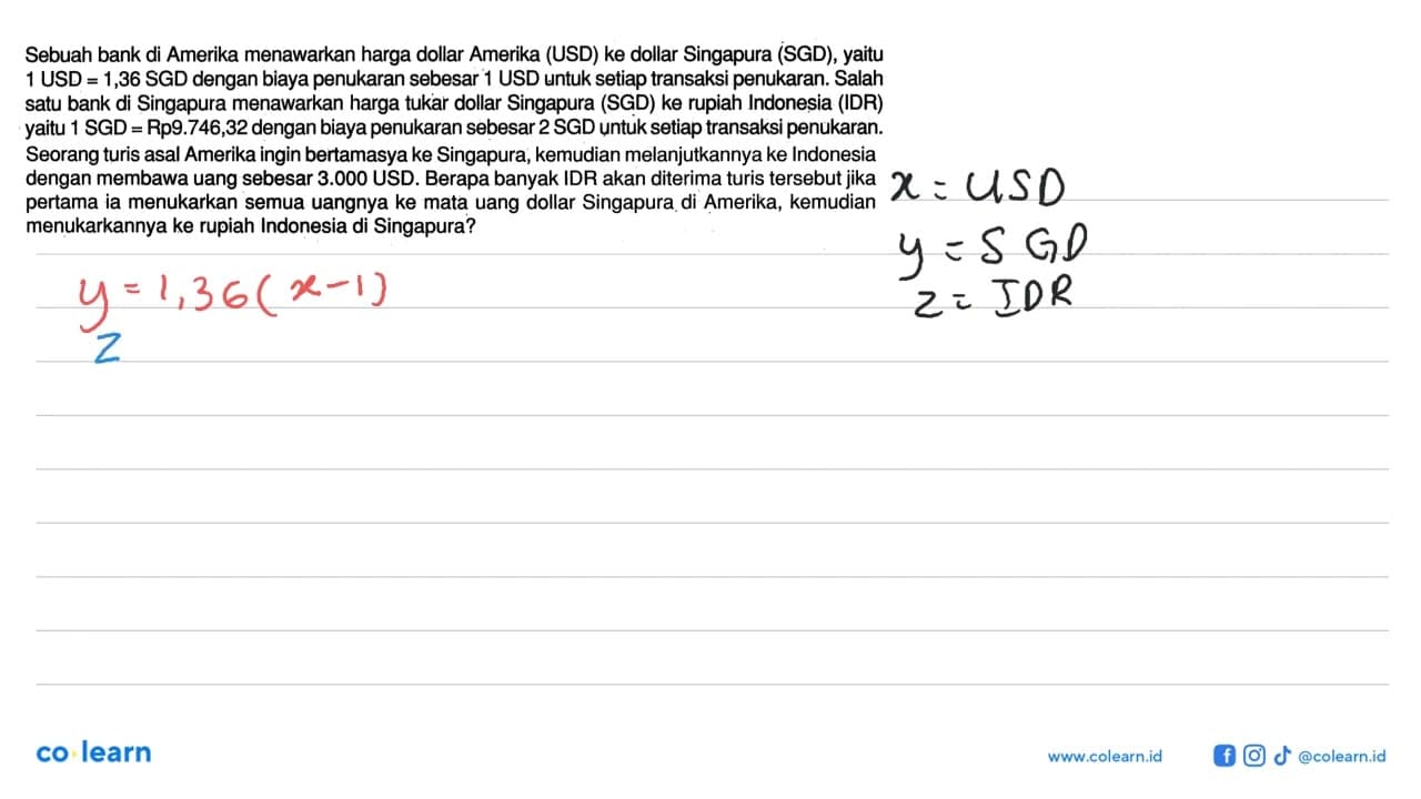 Sebuah bank di Amerika menawarkan harga dollar Amerika