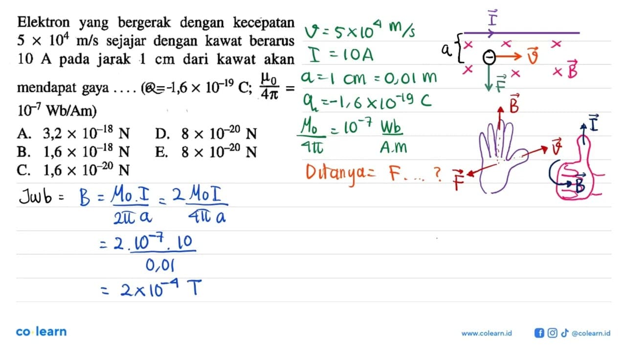 Elektron yang bergerak dengan kecepatan 5x10^4 m/s sejajar