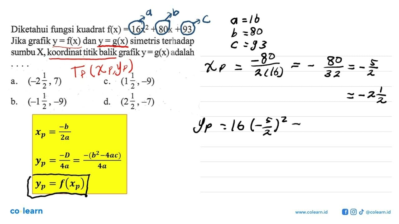 Diketahui fungsi kuadrat flx) = 16x^2 + 80x + 93. Jika