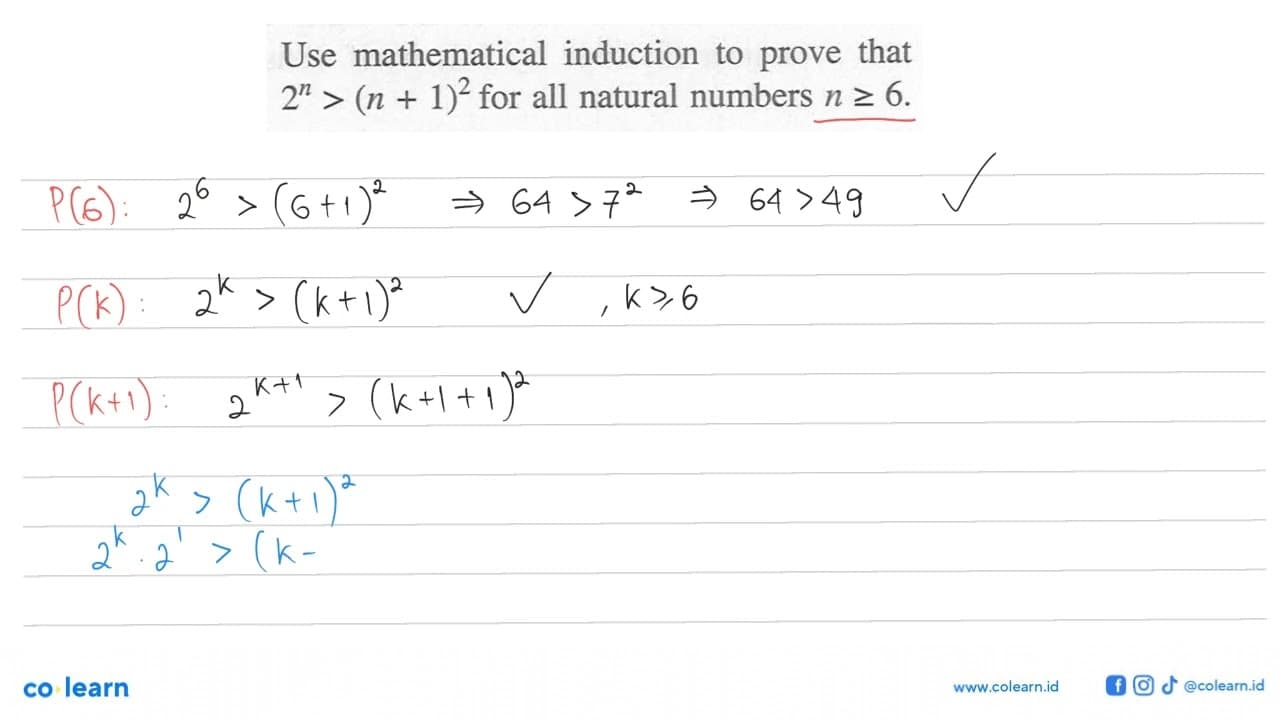 Use mathematical induction to prove that 2^n > (n + 1)^2