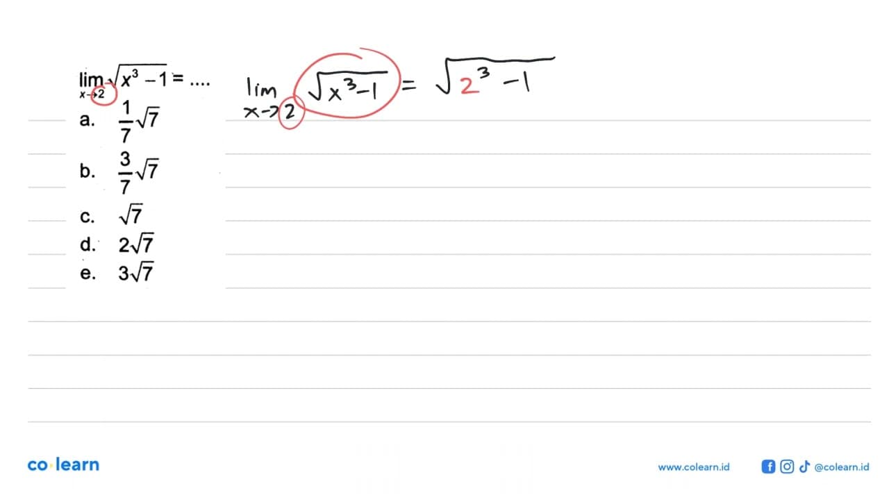 lim x -> 2 akar(x^3-1)=...