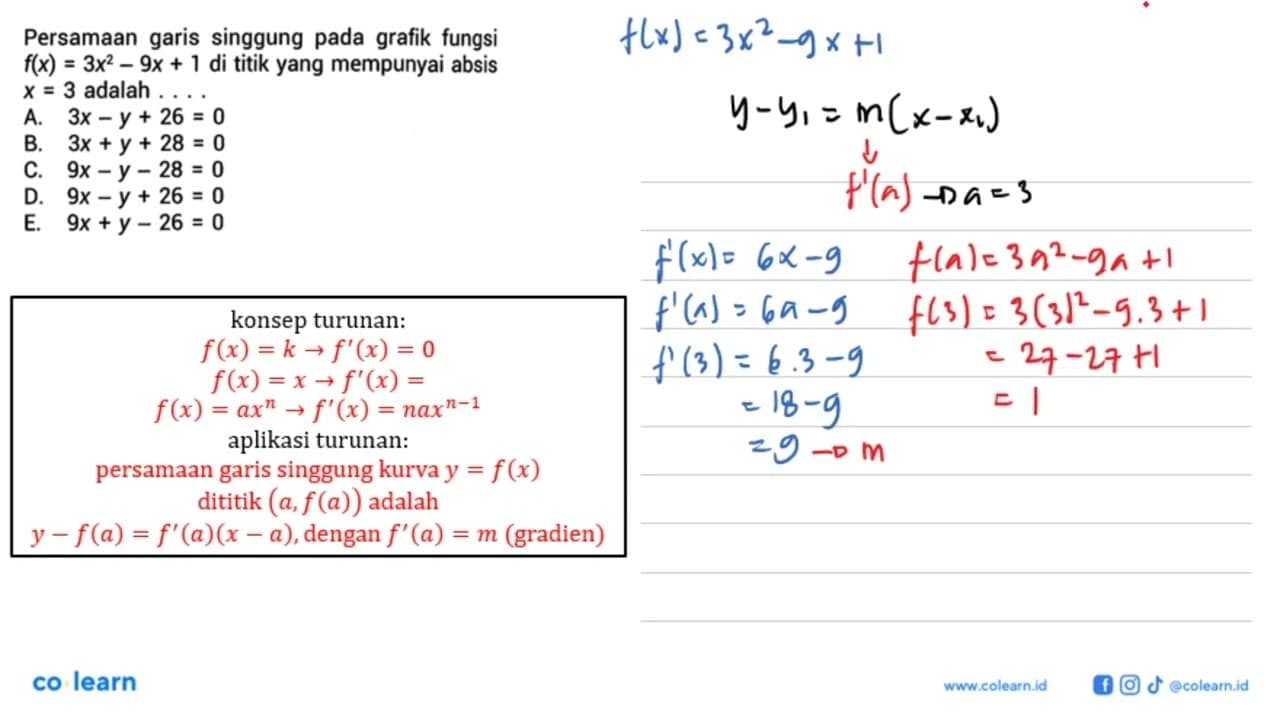 Persamaan garis singgung pada grafik fungsi f(x)=3 x^2-9