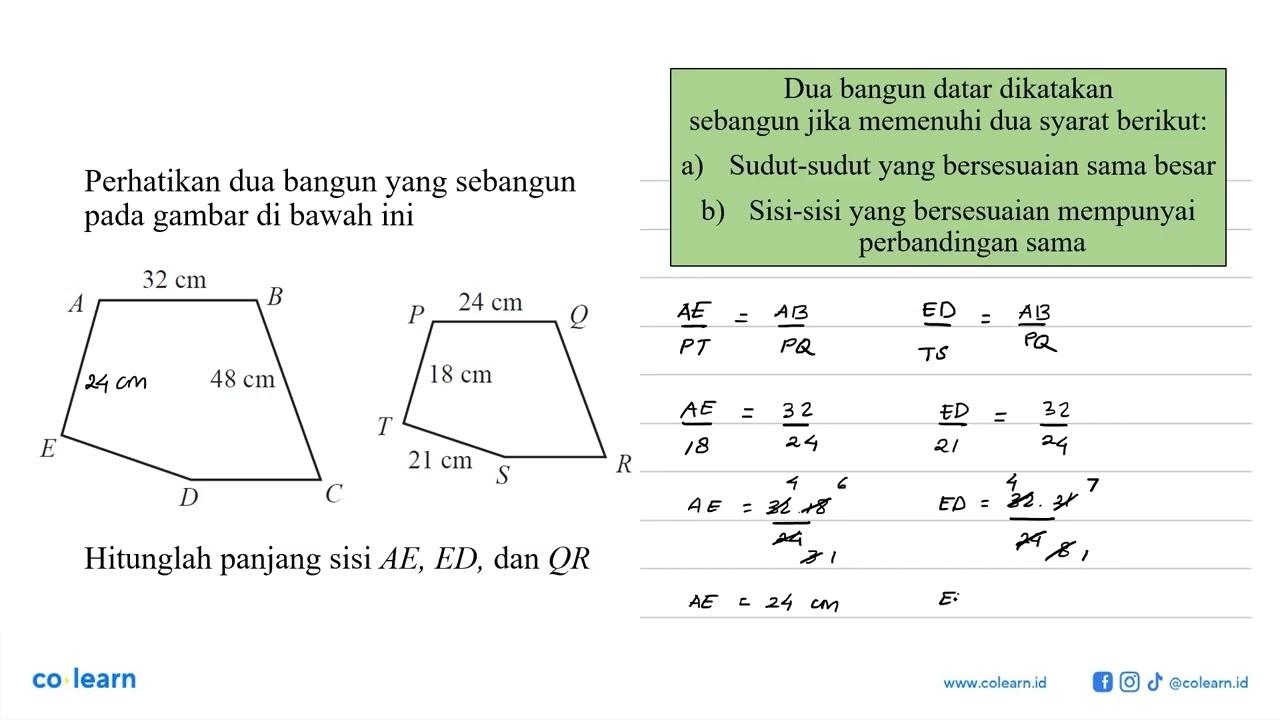 Perhatikan dua bangun yang sebangun pada gambar di bawah