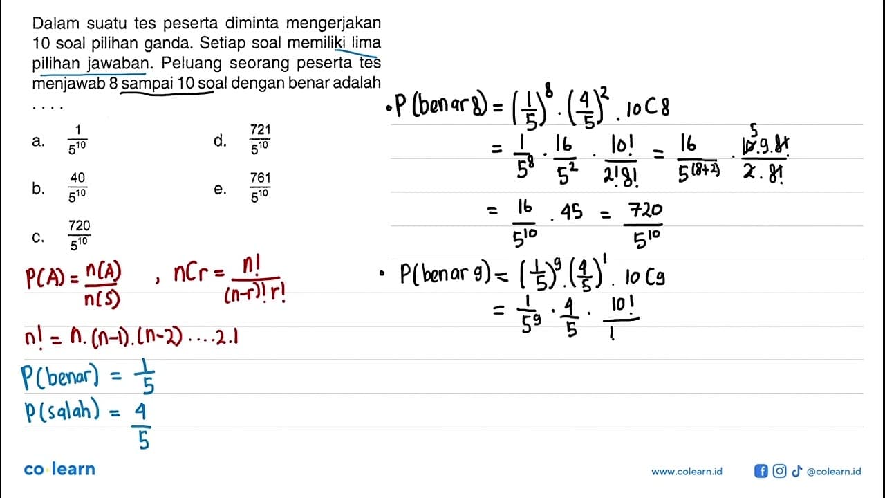 Dalam suatu tes peserta diminta mengerjakan 10 soal pilihan