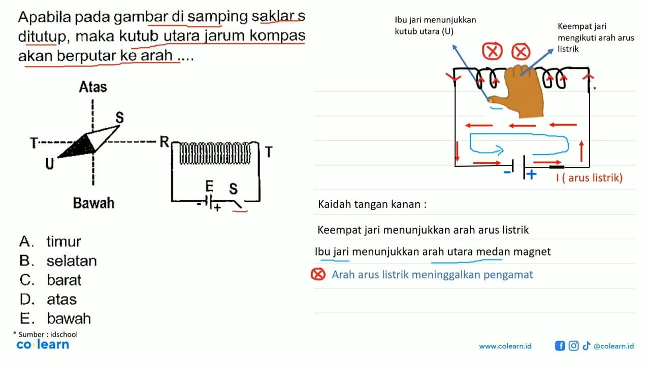 Apabila pada gambar di samping saklar s ditutup, maka kutub