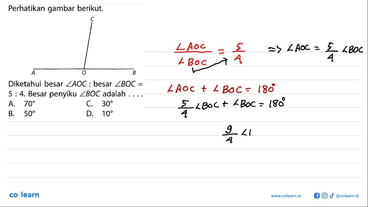 Perhatikan gambar berikut.C A O BDiketahui besar sudut AOC