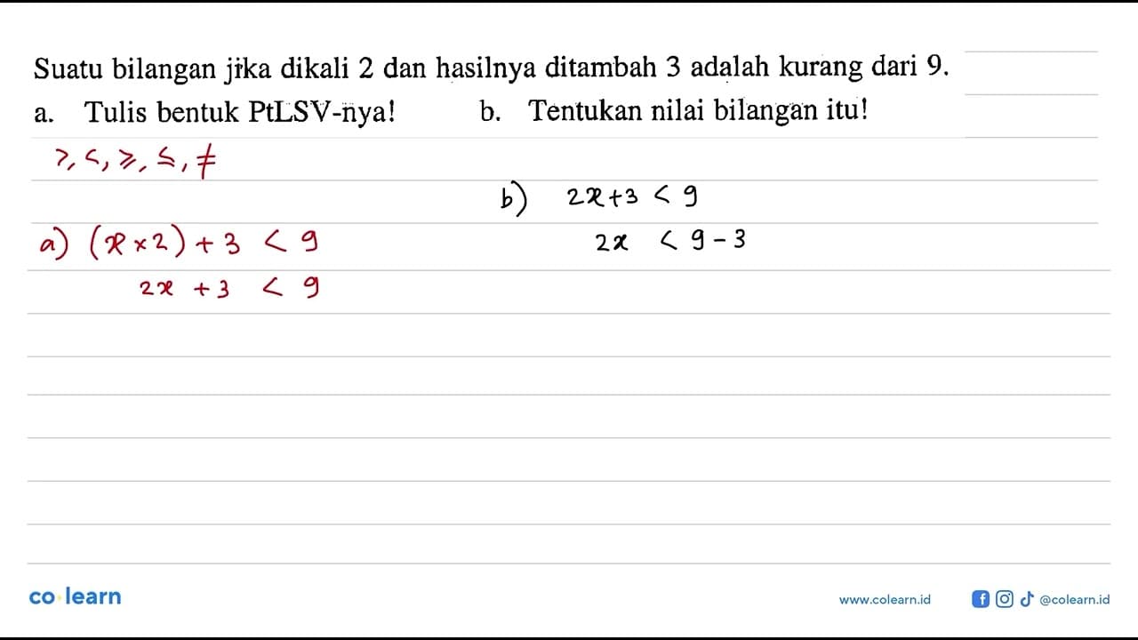 Suatu bilangan jika dikali 2 dan hasilnya ditambah 3 adalah