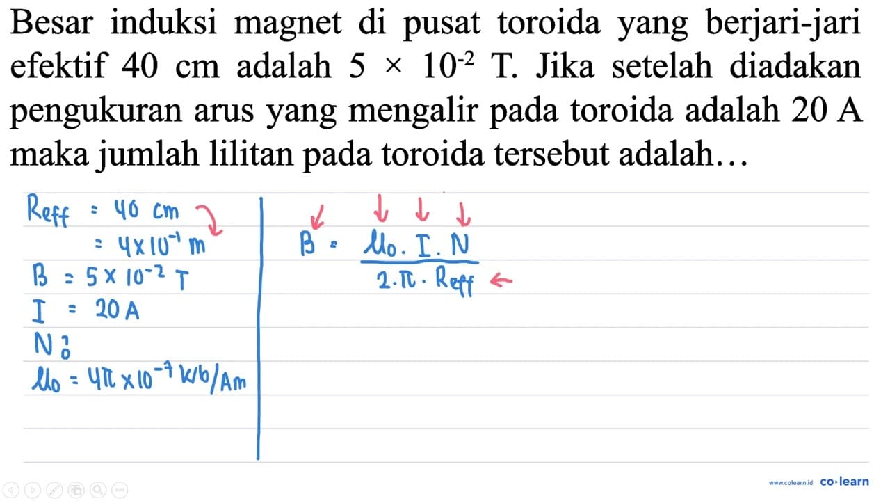 Besar induksi magnet di pusat toroida yang berjari-jari