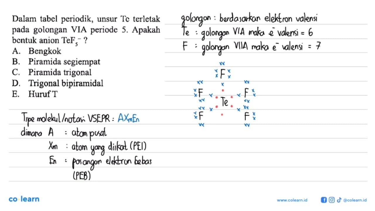 Dalam tabel periodik, unsur Te terletak pada golongan VIA