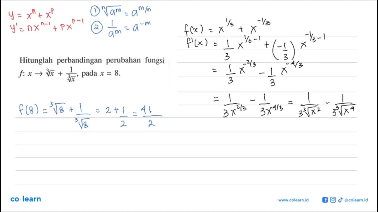 Hitunglah perbandingan perubahan fungsi f: