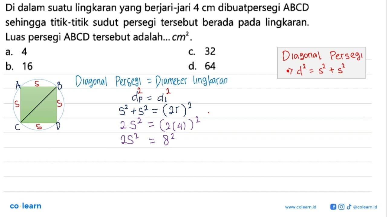 Di dalam suatu lingkaran yang berjari-jari 4 cm