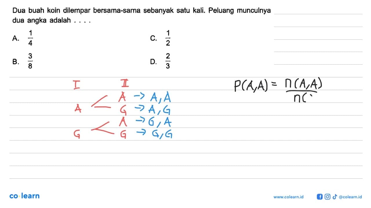 Dua buah koin dilempar bersama-sama sebanyak satu kali.