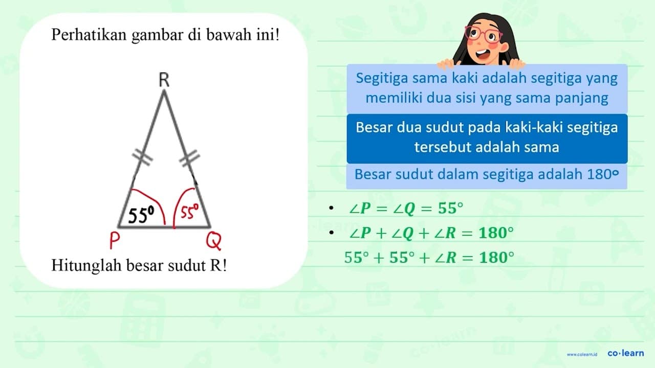 Perhatikan gambar di bawah ini! Hitunglah besar sudut R!