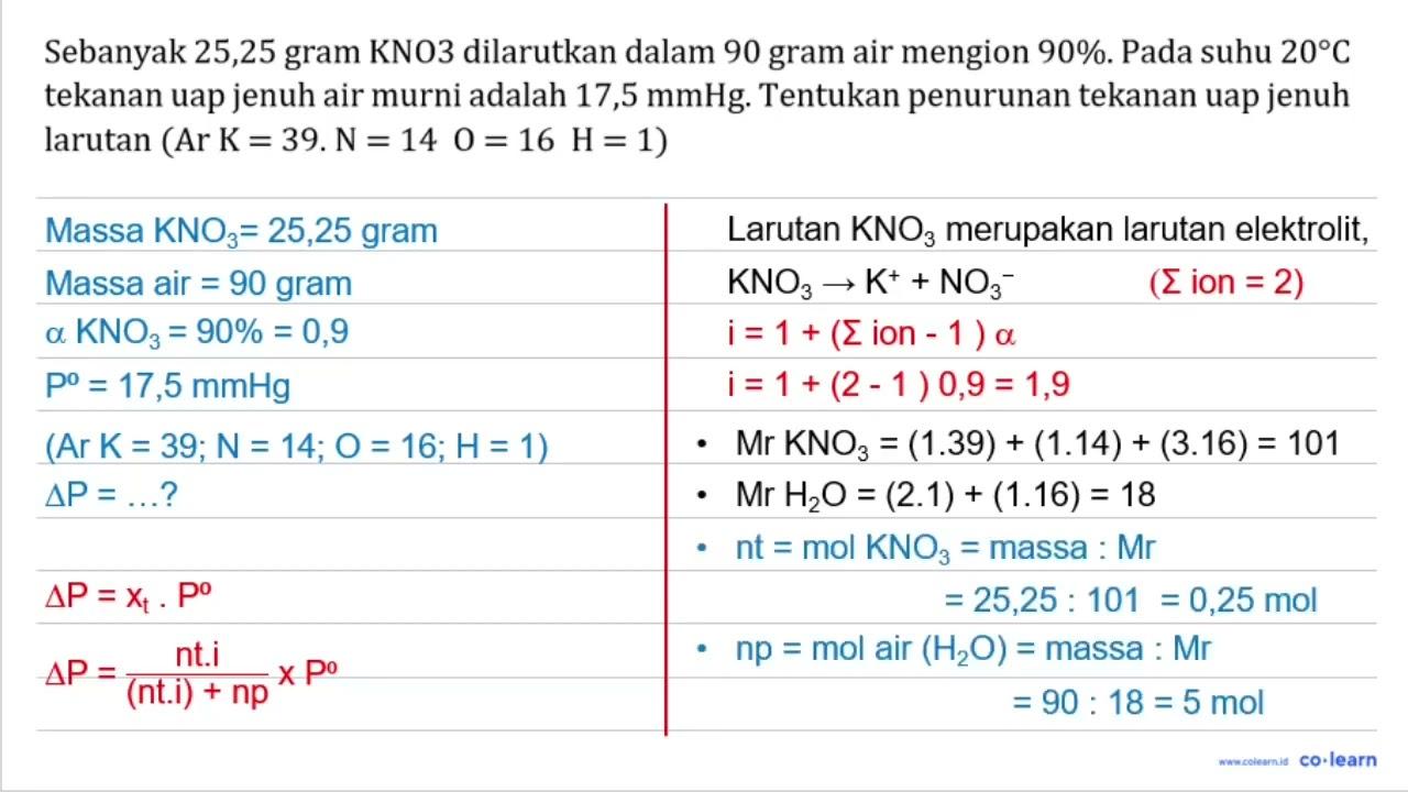 Sebanyak 25,25 gram KNO3 dilarutkan dalam 90 gram air