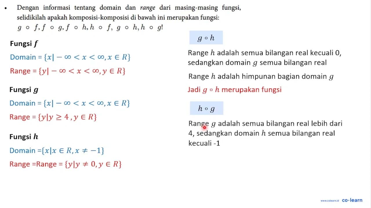 Perhatikan tiga fungsi di bawah ini, yaitu f, g dan h :