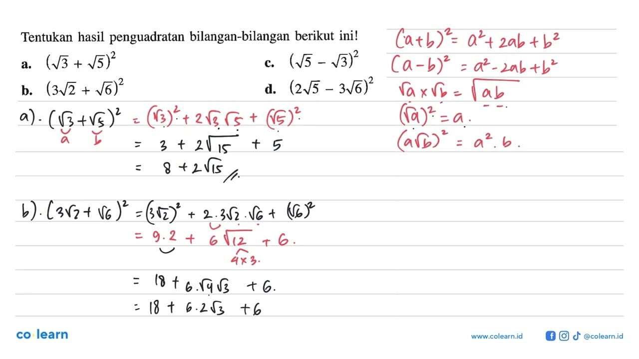 Tentukan hasil penguadratan bilangan-bilangan berikut ini!