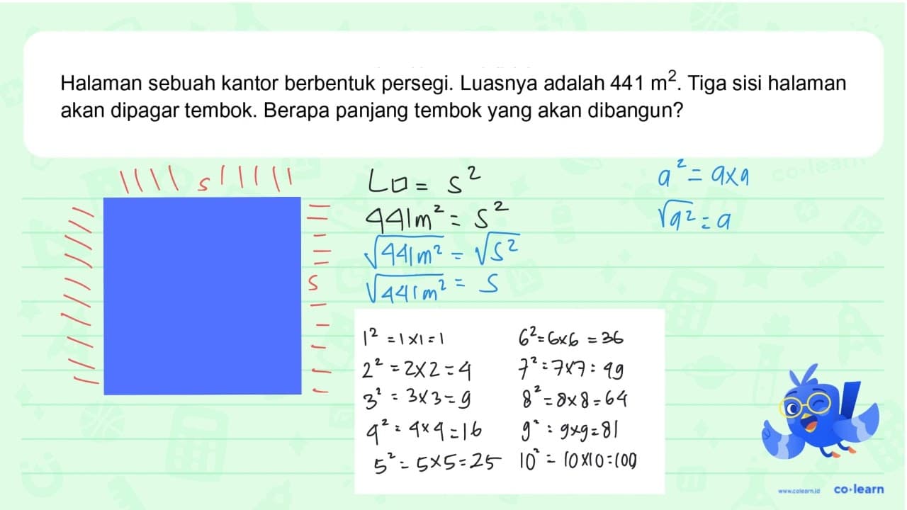 Halaman sebuah kantor berbentuk persegi. Luasnya adalah 441