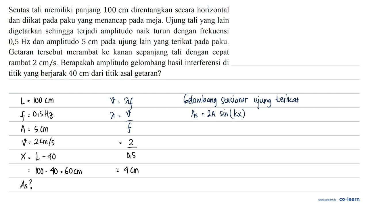 Seutas tali memiliki panjang 100 cm direntangkan secara