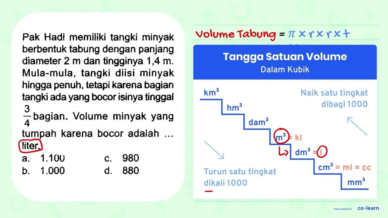 Pak Hadi memiliki tangki minyak berbentuk tabung dengan