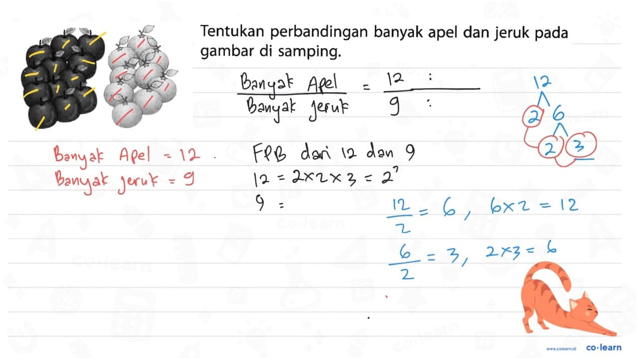 Tentukan perbandingan banyak apel dan jeruk pada gambar di