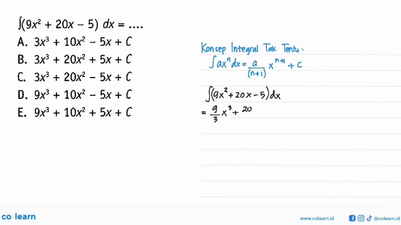 integral (9x^2+20x-5) dx=...