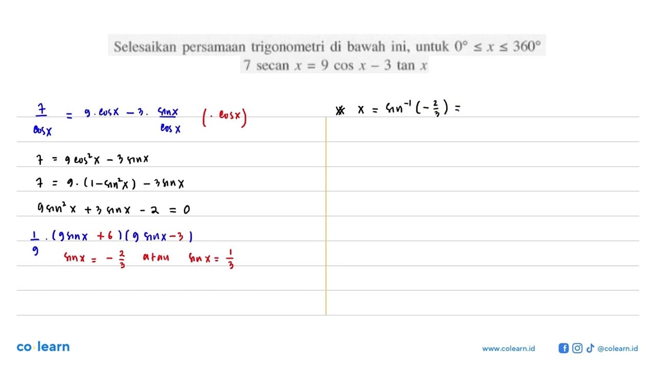 Selesaikan persamaan trigonometri di bawah ini, untuk 0 <=