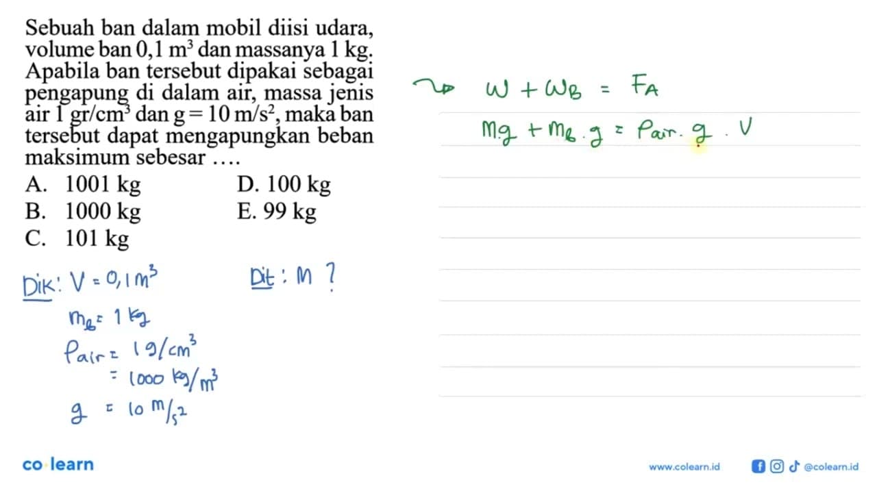 Sebuah ban dalam mobil diisi udara, volume ban 0,1 m^3 dan