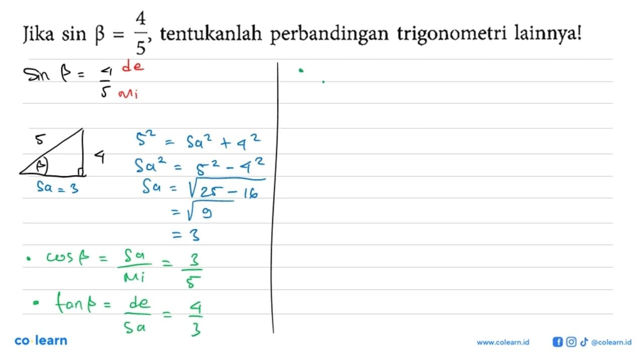 Jika sin b=4/5 , tentukanlah perbandingan trigonometri