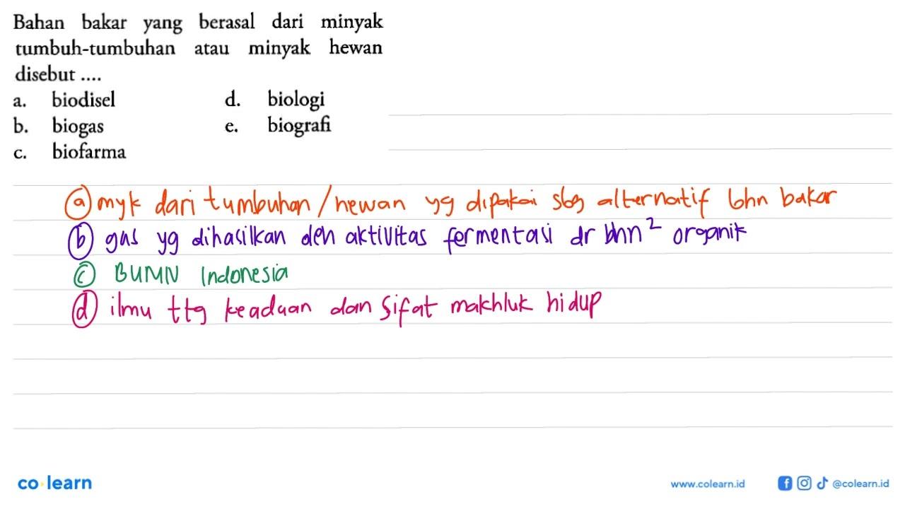 Bahan bakar yang berasal dari minyak tumbuh-tumbuhan atau