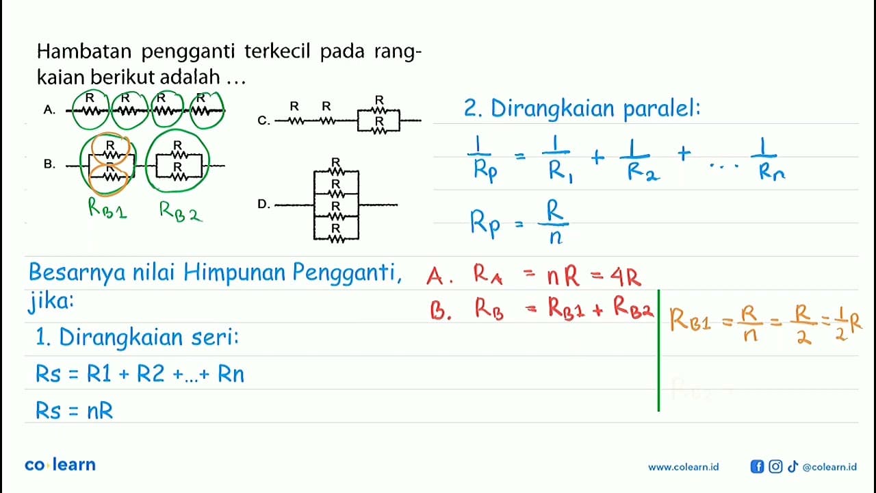 Hambatan pengganti terkecil pada rangkaian berikut adalah