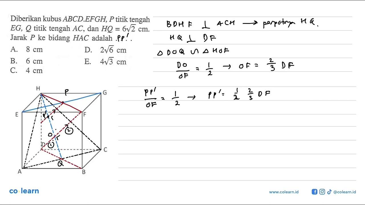Diberikan kubus ABCD.EFGH, P titik tengah EG, Q titik