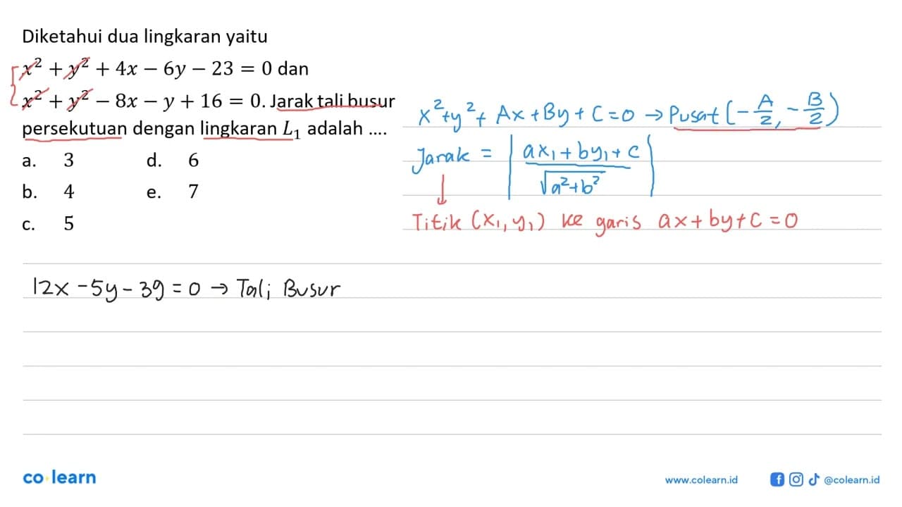 Diketahui dua lingkaran yaitu x^2+y^2+4x-6y-23=0 dan