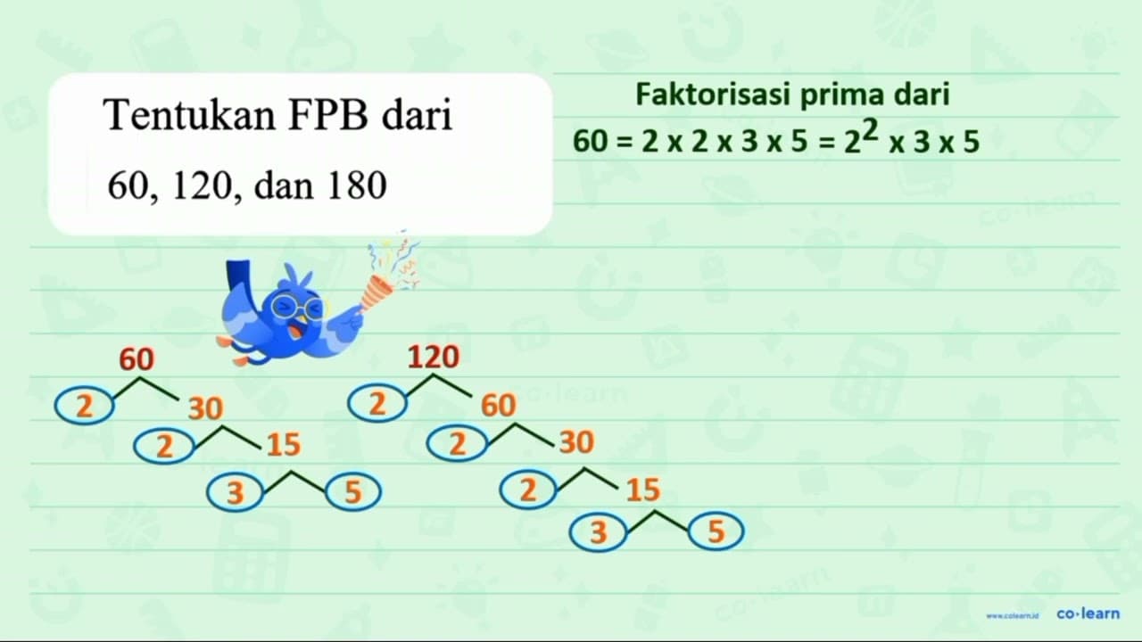 Tentukan FPB dari 60, 120, dan 180