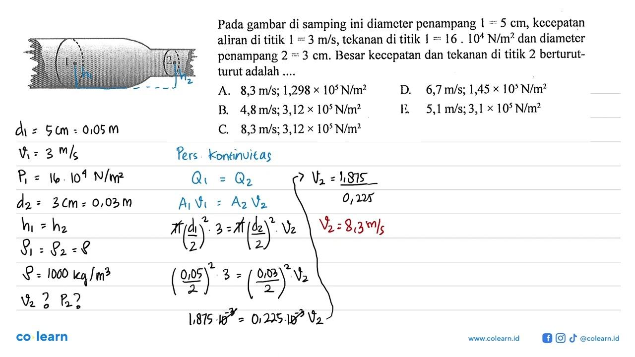 Pada gambar di samping ini diameter penampang 1=5 cm,