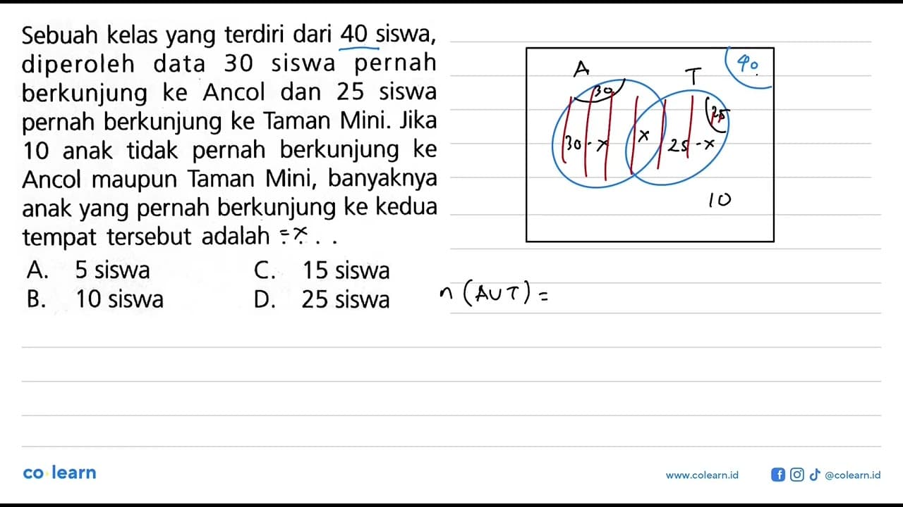 Sebuah kelas yang terdiri dari 40 siswa, diperoleh data 30