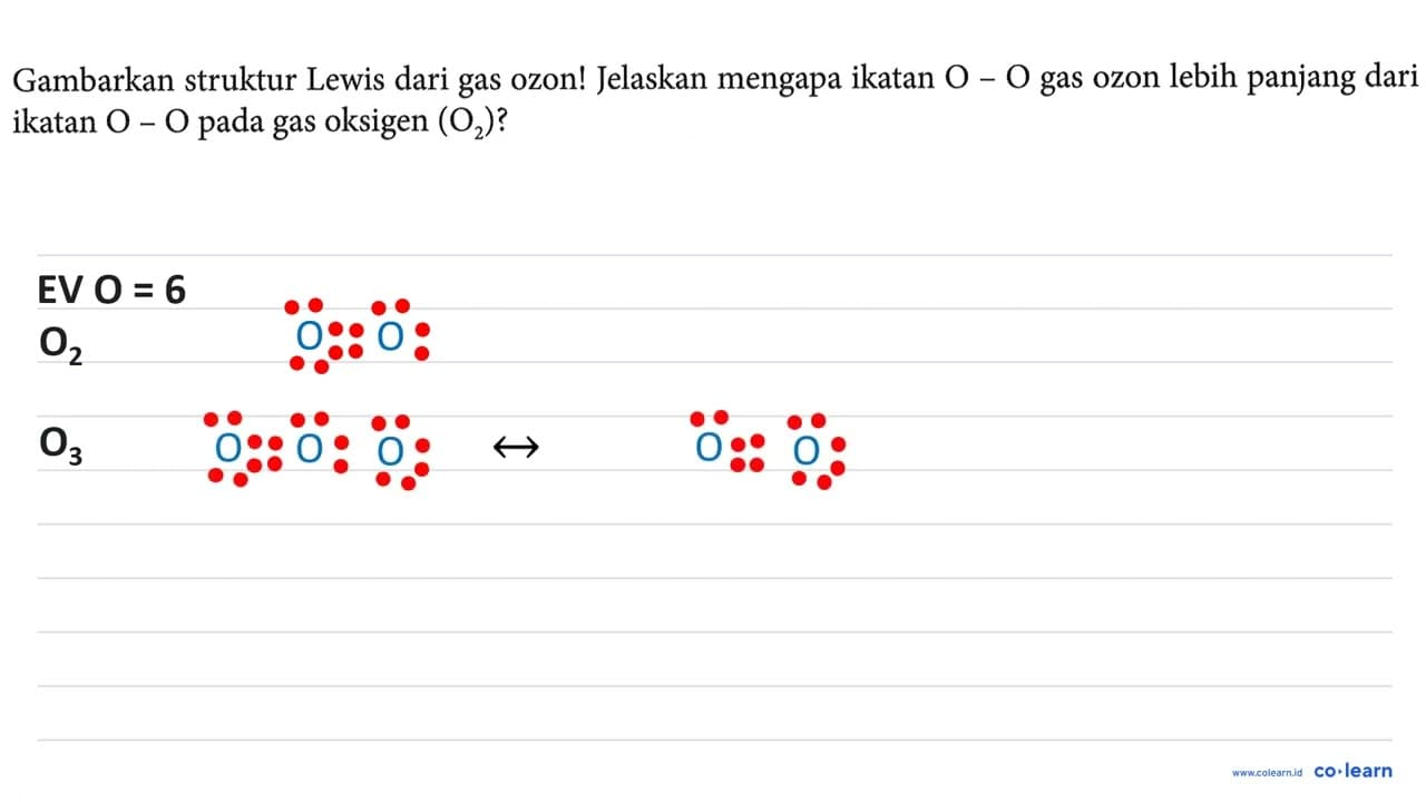 Gambarkan struktur Lewis dari gas ozon! Jelaskan mengapa