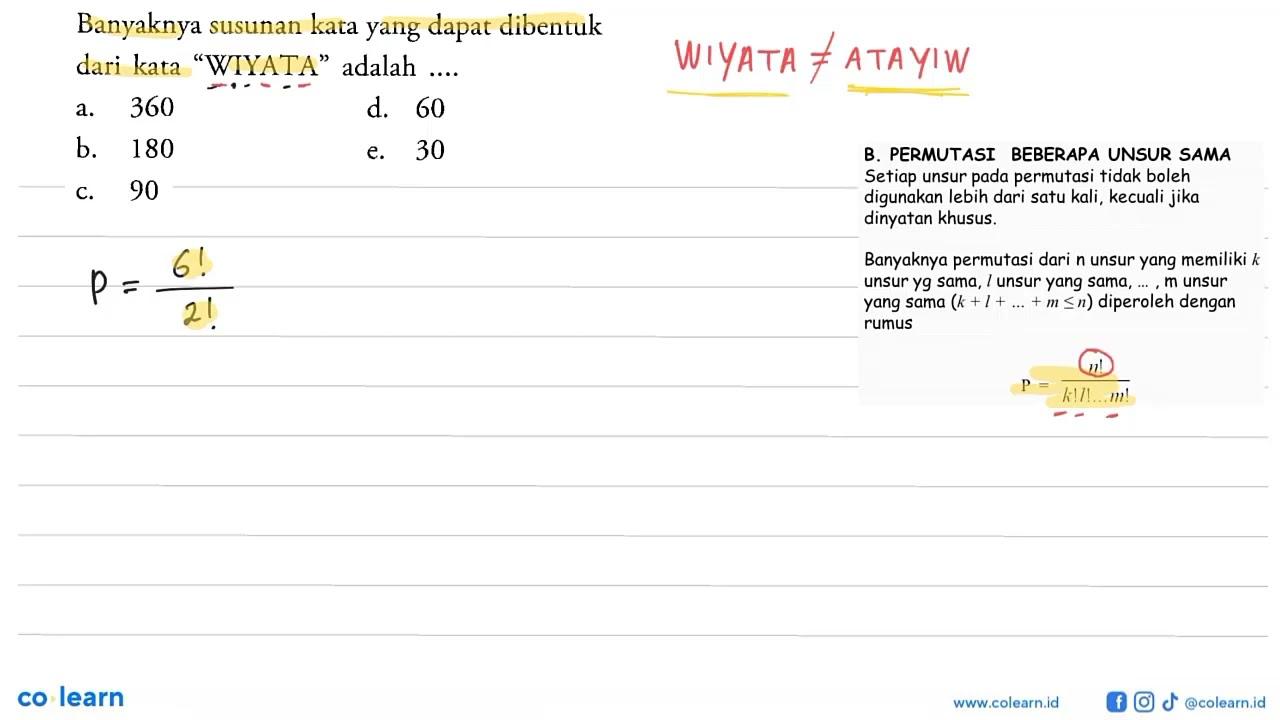 Banyaknya susunan kata yang dapat dibentuk dari kata