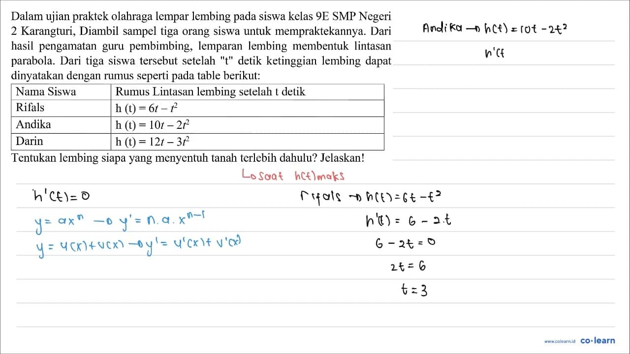 Dalam ujian praktek olahraga lempar lembing pada siswa