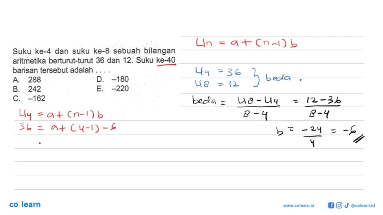 Suku ke-4 dan suku ke-8 sebuah bilangan aritmetika