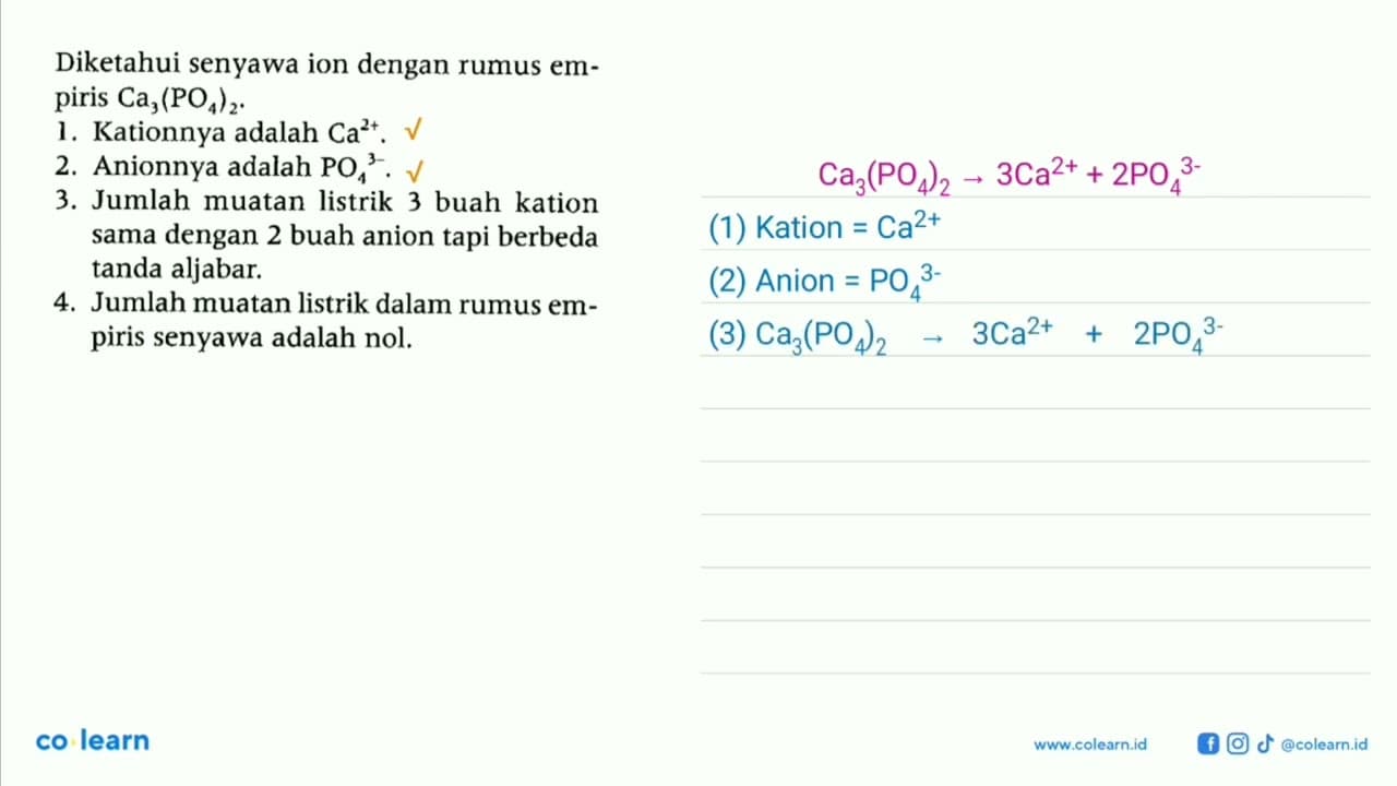 Diketahui senyawa ion dengan rumus empiris Ca3(PO4)2 . 1.